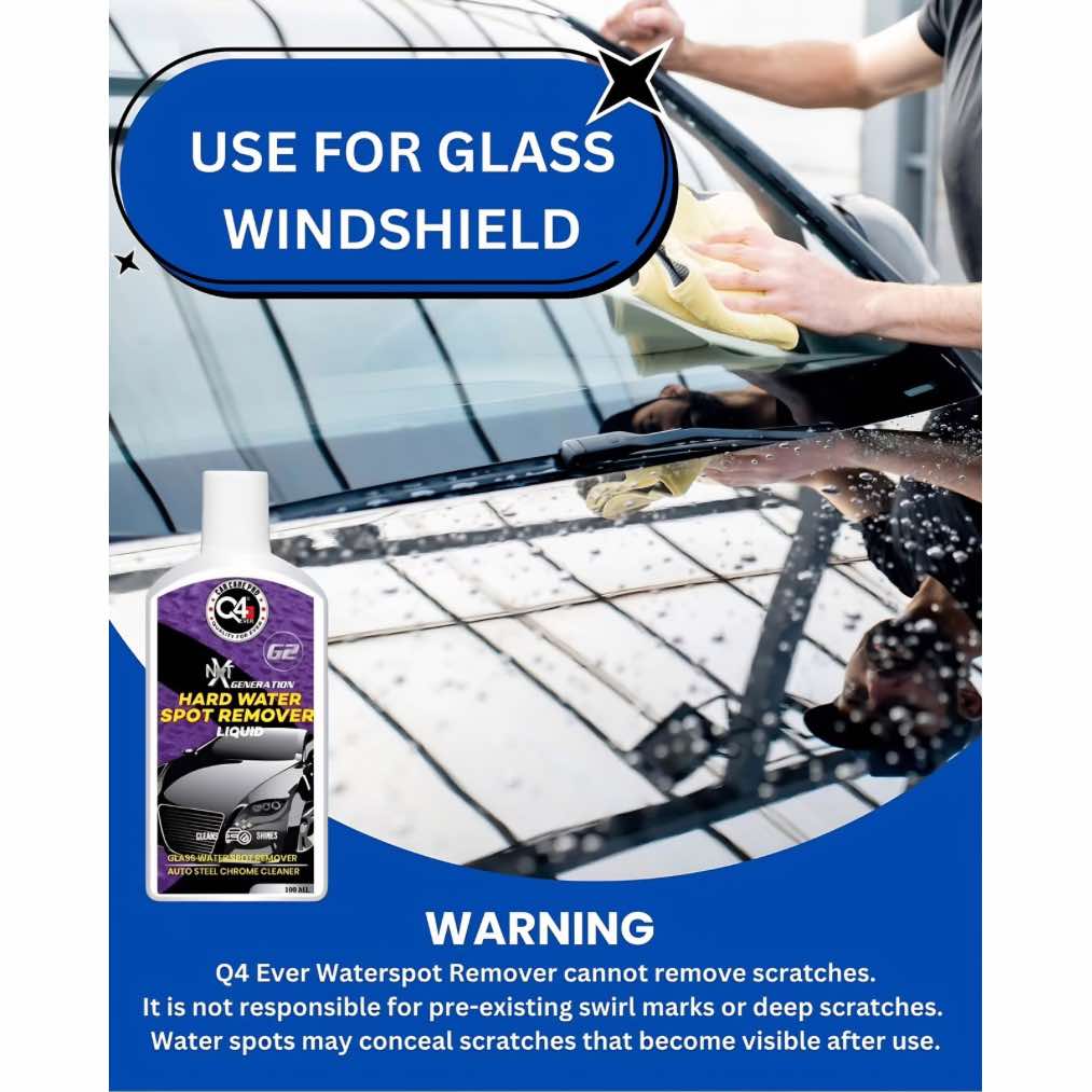Q4 Hard Water Spot Remover for Car Glass & Chrome | Removes Water Marks, Restores Shine | 100ml