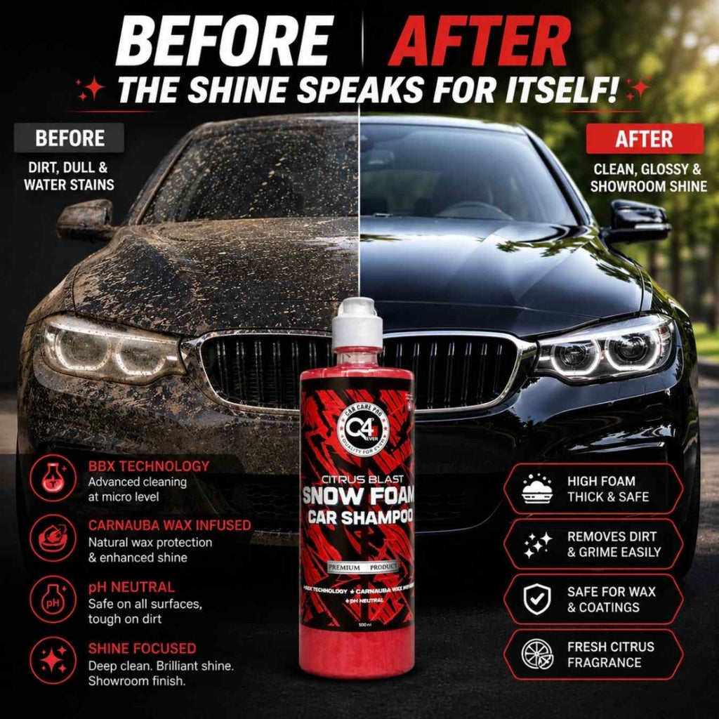 Q4 EVER Ultra Premium Snow Foam Car Shampoo -500 ml | Premium Brazilian Carnauba Wax | BBX Technology | PH Nuetral