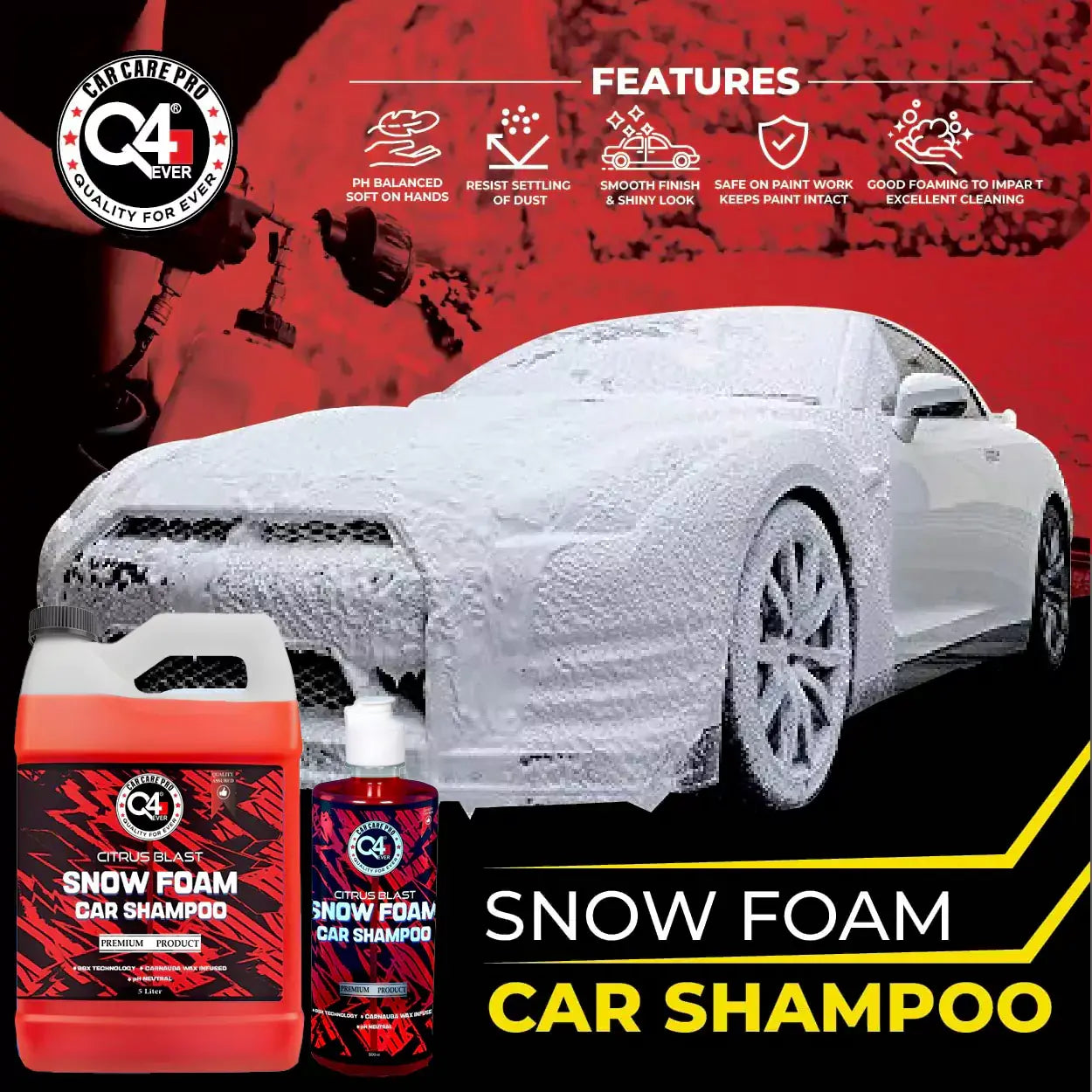 Q4 EVER Ultra Premium Snow Foam Car Shampoo -5 KG | Premium Brazilian Carnauba Wax | BBX Technology | PH Nuetral