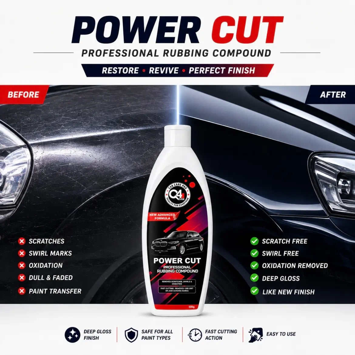 Q4 EVER Power Cut Professional Rubbing Compound 500g