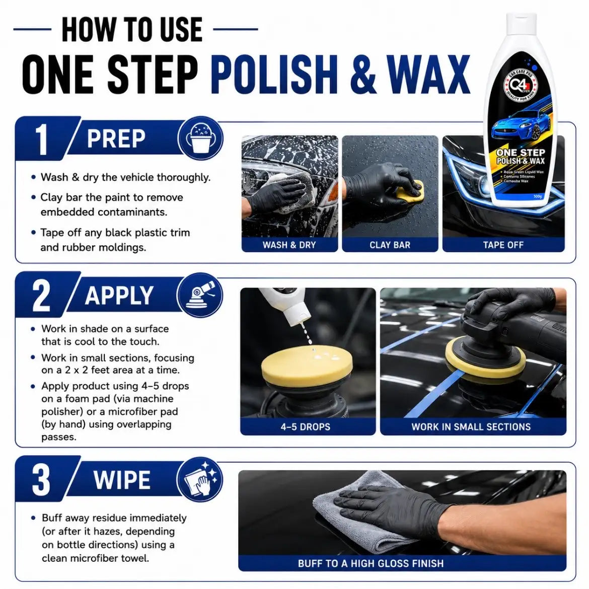 Q4 EVER One Step Polish & Wax 500g | Carnauba Wax Car Polish with Gloss & Paint Protection