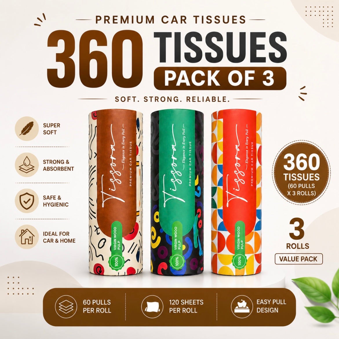Tissora premium soft round tissue (pack of 3)